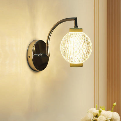 Curved Pole Globe Iron Acrylic LED Wall Sconce Lamp