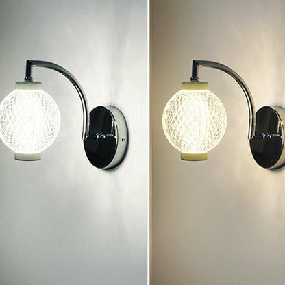 Curved Pole Globe Iron Acrylic LED Wall Sconce Lamp