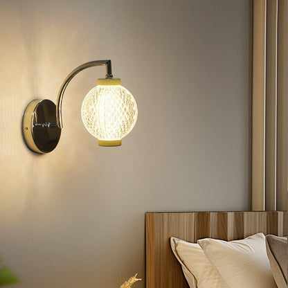 Curved Pole Globe Iron Acrylic LED Wall Sconce Lamp