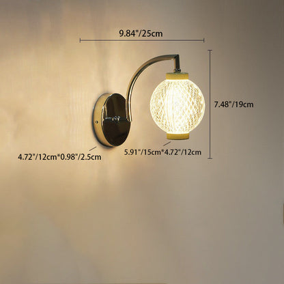 Curved Pole Globe Iron Acrylic LED Wall Sconce Lamp