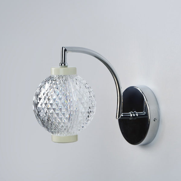 Curved Pole Globe Iron Acrylic LED Wall Sconce Lamp