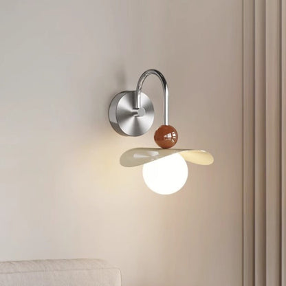 Curved Pole Swing Arm Globe Iron Glass LED Wall Sconce Lamp