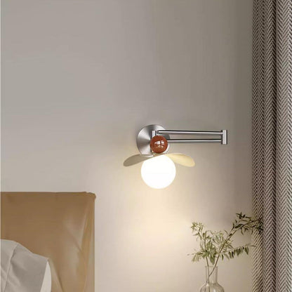 Curved Pole Swing Arm Globe Iron Glass LED Wall Sconce Lamp