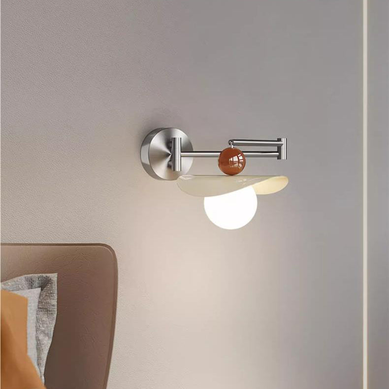 Curved Pole Swing Arm Globe Iron Glass LED Wall Sconce Lamp