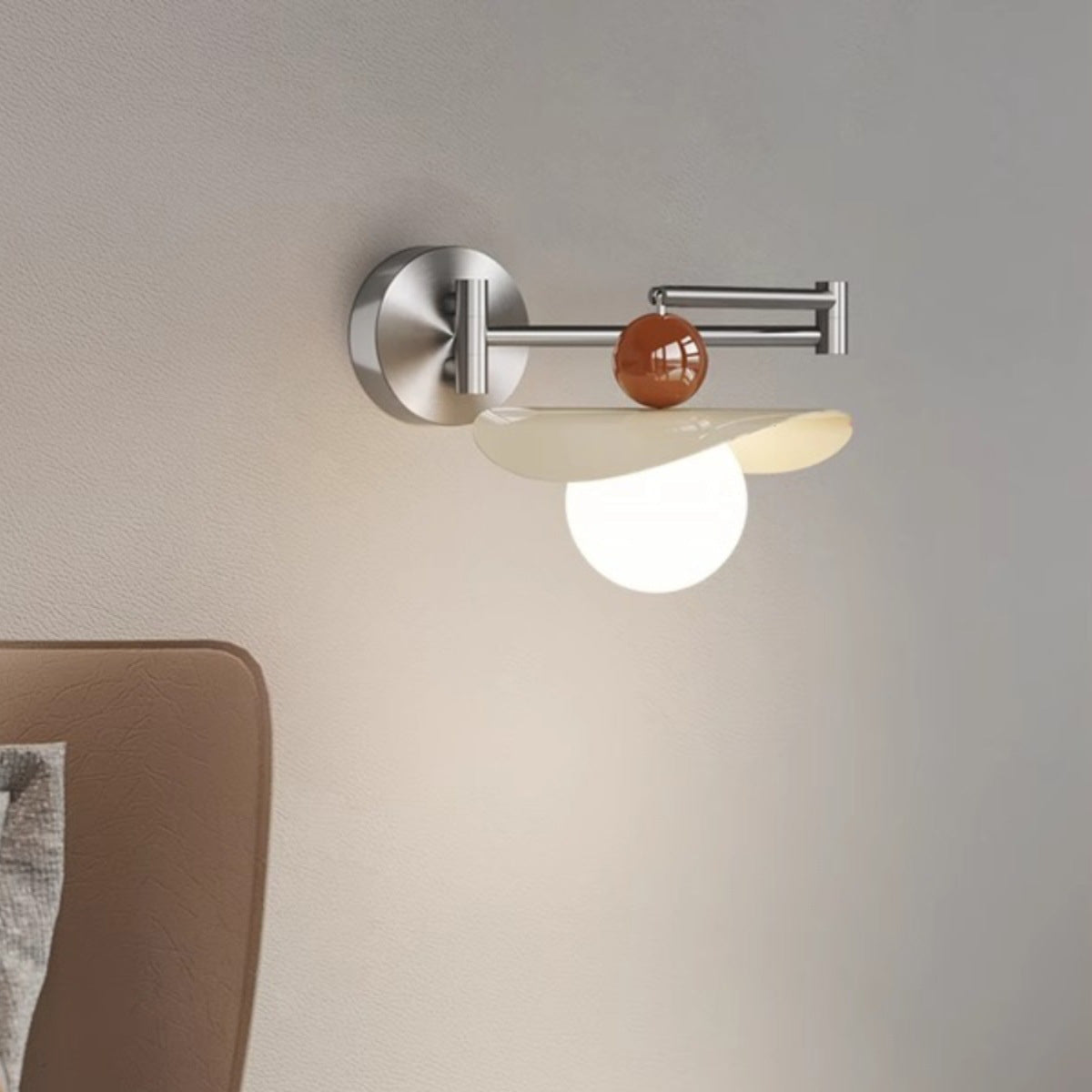 Curved Pole Swing Arm Globe Iron Glass LED Wall Sconce Lamp