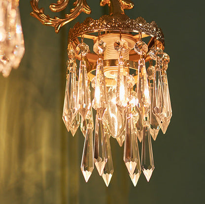 French Brass Frame Crystal Shade 1/2 Light Wall Sconce Lamp