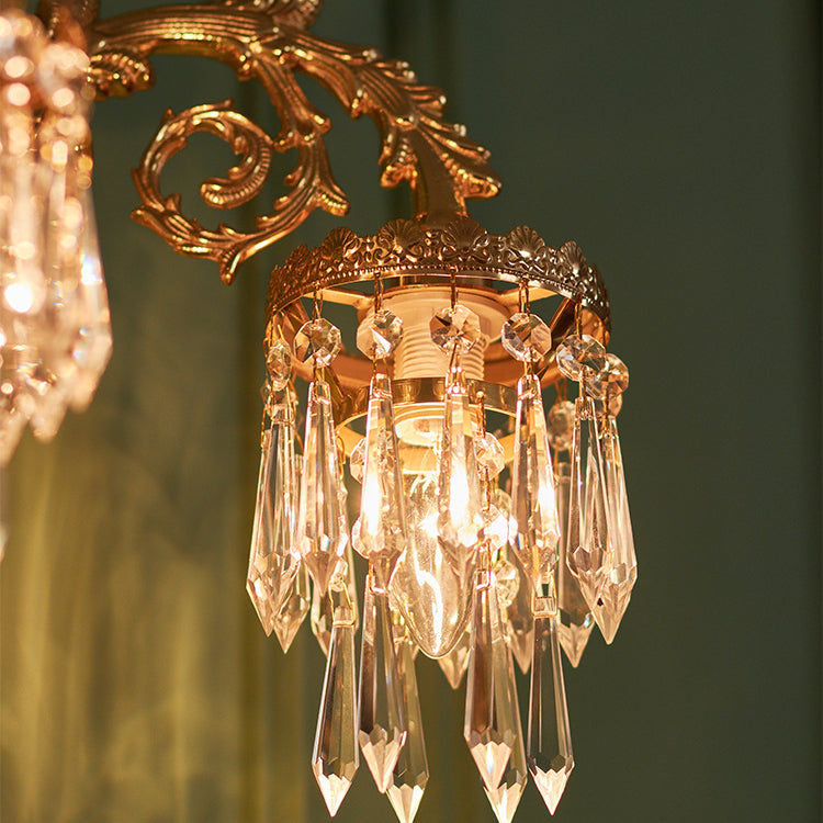 French Brass Frame Crystal Shade 1/2 Light Wall Sconce Lamp