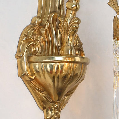 French Brass Frame Crystal Shade 1/2 Light Wall Sconce Lamp