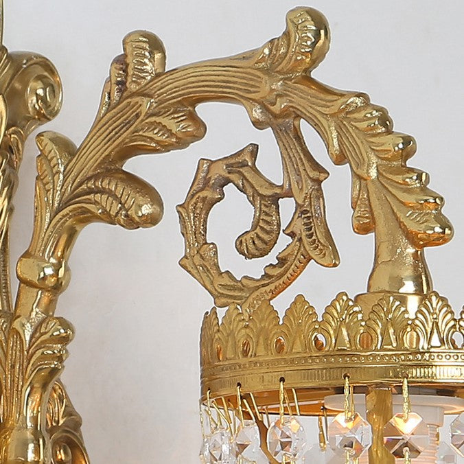 French Brass Frame Crystal Shade 1/2 Light Wall Sconce Lamp