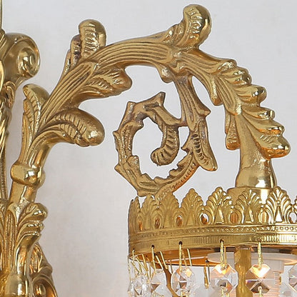 French Brass Frame Crystal Shade 1/2 Light Wall Sconce Lamp