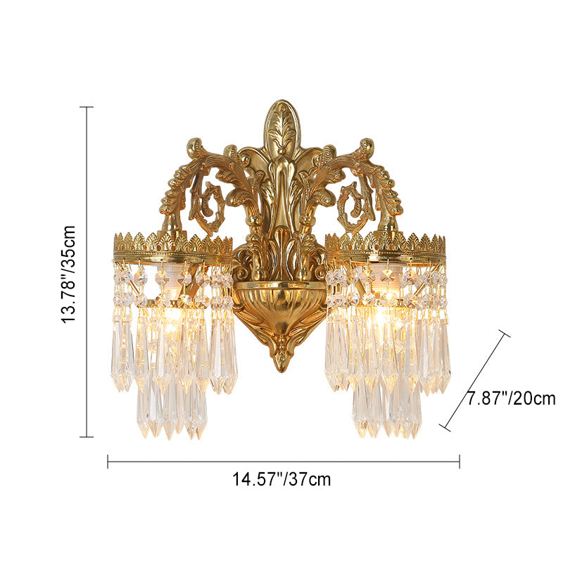 French Brass Frame Crystal Shade 1/2 Light Wall Sconce Lamp
