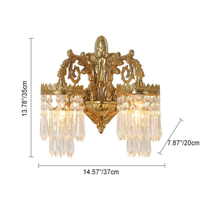 French Brass Frame Crystal Shade 1/2 Light Wall Sconce Lamp