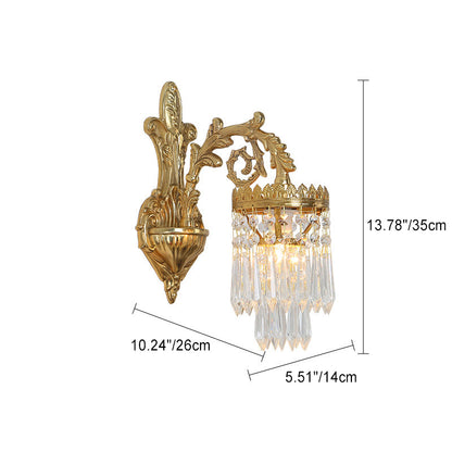French Brass Frame Crystal Shade 1/2 Light Wall Sconce Lamp