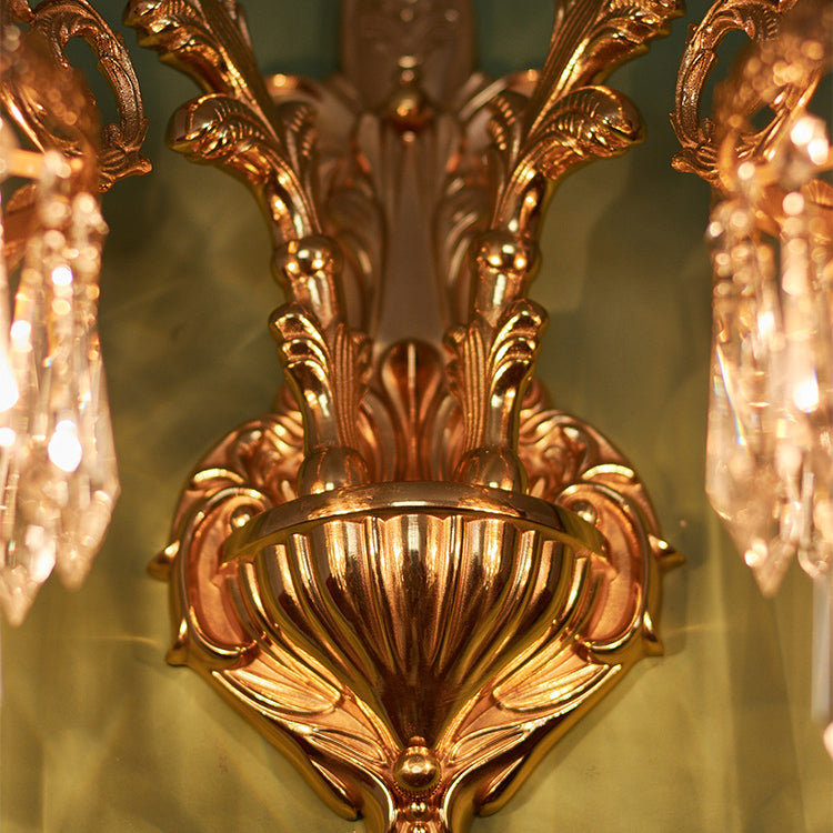 French Brass Frame Crystal Shade 1/2 Light Wall Sconce Lamp