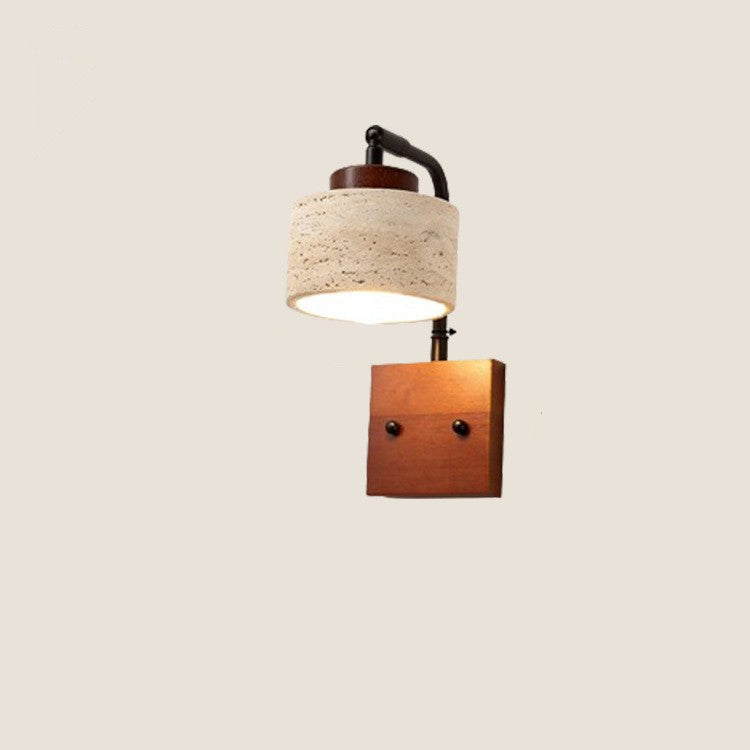 Japanese Solid Wooden Base Iron 1-Light Wall Sconce Lamp