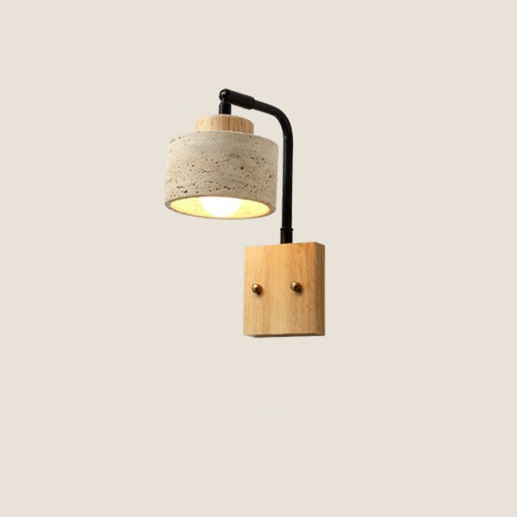 Japanese Solid Wooden Base Iron 1-Light Wall Sconce Lamp
