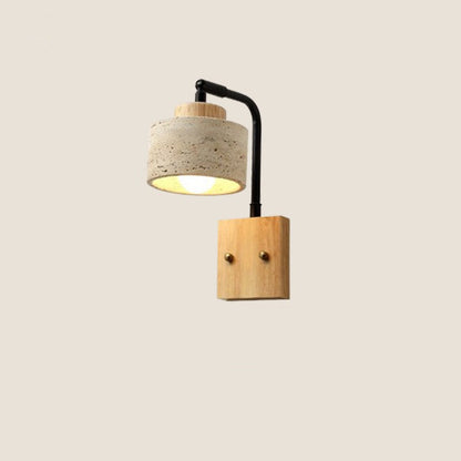 Japanese Solid Wooden Base Iron 1-Light Wall Sconce Lamp