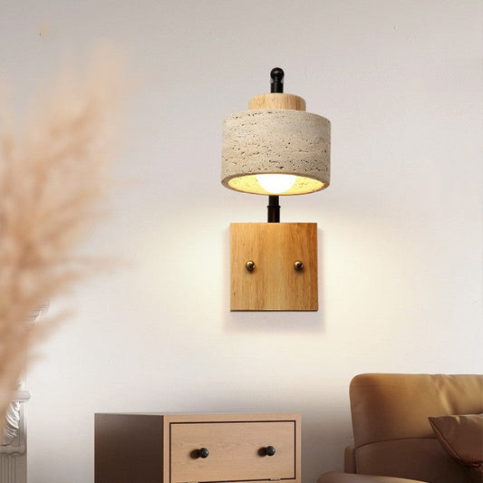 Japanese Solid Wooden Base Iron 1-Light Wall Sconce Lamp