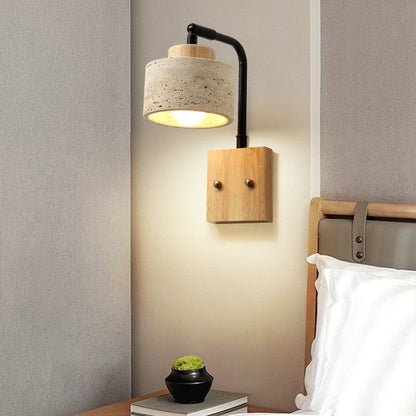 Japanese Solid Wooden Base Iron 1-Light Wall Sconce Lamp