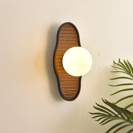 Irregular Solid Wood Glass Shade 1-Light Wall Sconce Lamp