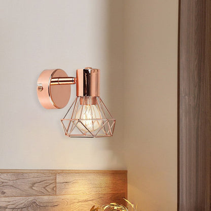 Cylinder Diamond Shape Iron Frame 1-Light Wall Sconce Lamp