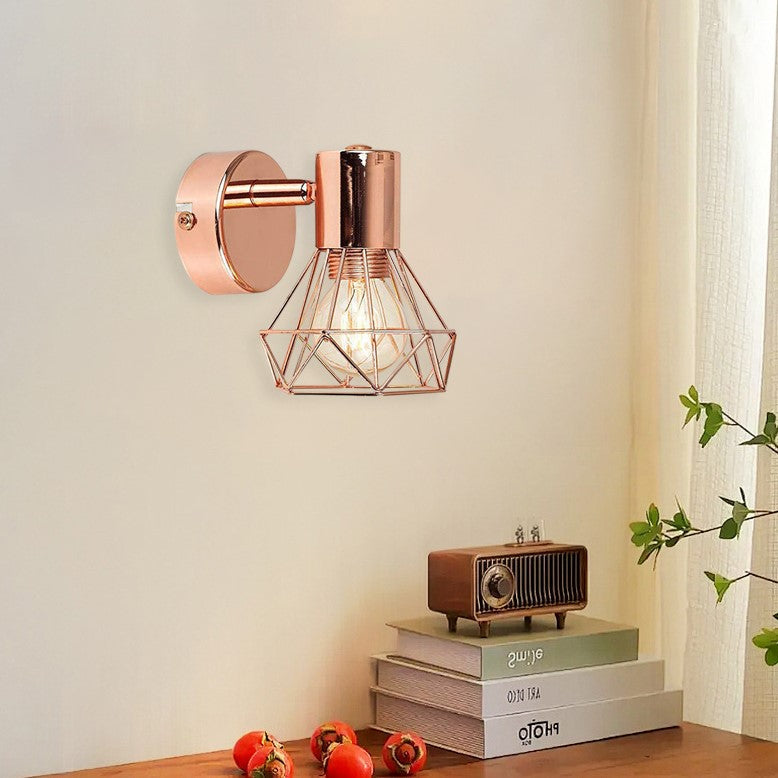 Cylinder Diamond Shape Iron Frame 1-Light Wall Sconce Lamp