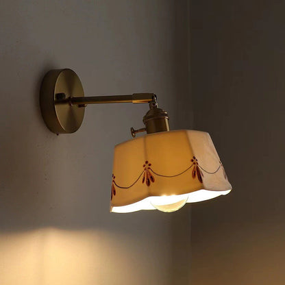 Chinese Ceramic Shade Brass 1-Light Wall Sconce Lamp