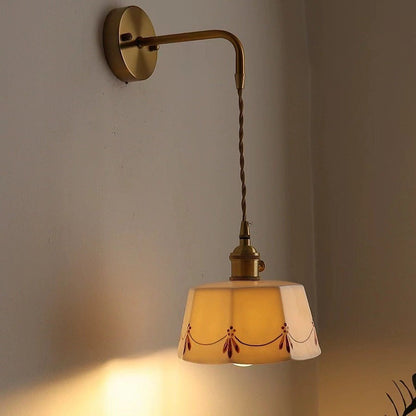 Chinese Ceramic Shade Brass 1-Light Wall Sconce Lamp