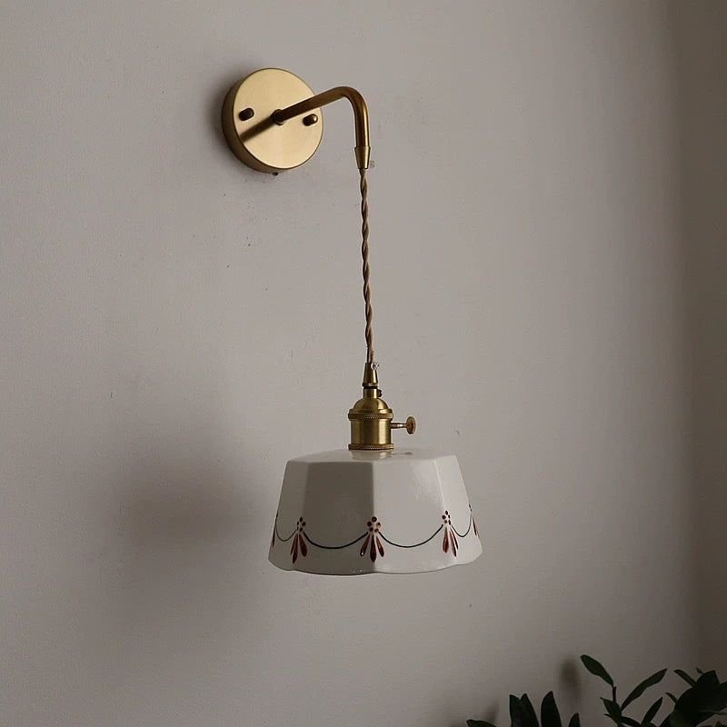 Chinese Ceramic Shade Brass 1-Light Wall Sconce Lamp