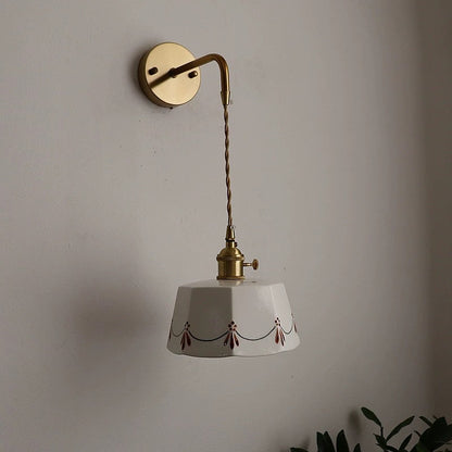 Chinese Ceramic Shade Brass 1-Light Wall Sconce Lamp