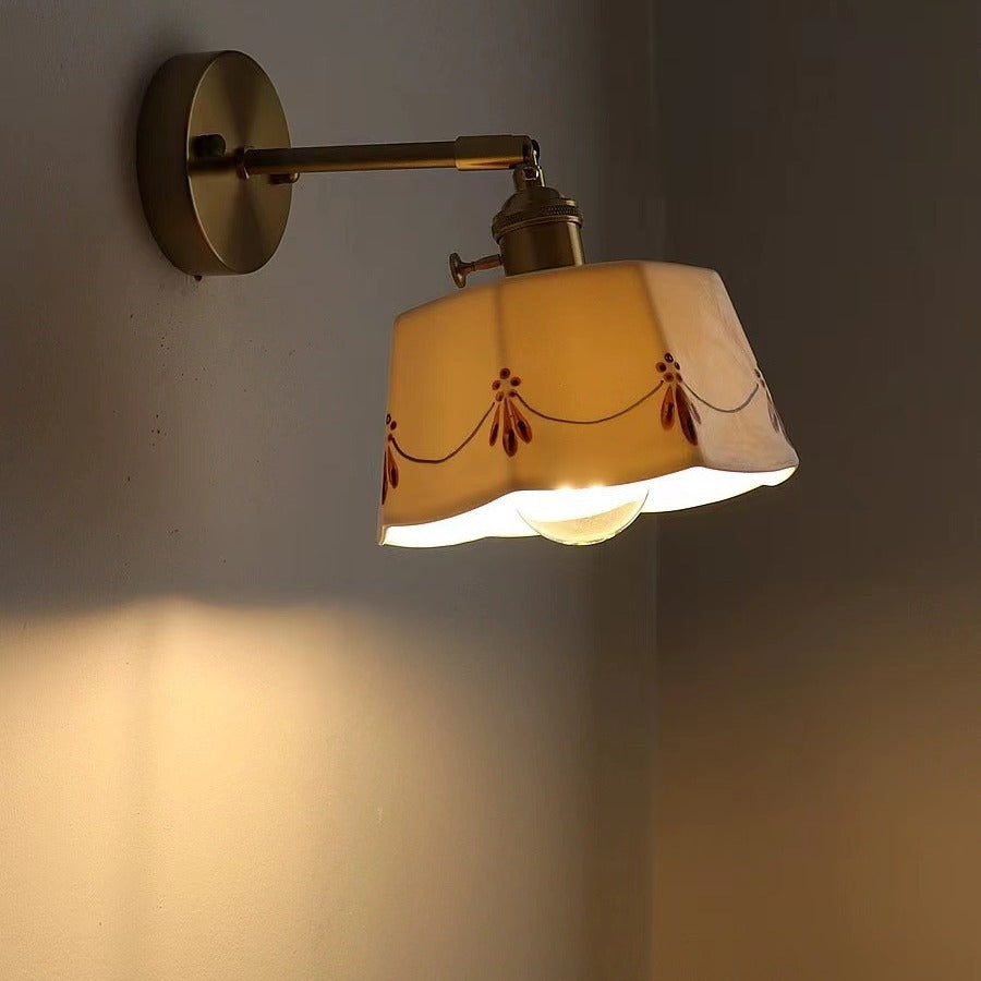 Chinese Ceramic Shade Brass 1-Light Wall Sconce Lamp