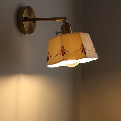 Chinese Ceramic Shade Brass 1-Light Wall Sconce Lamp
