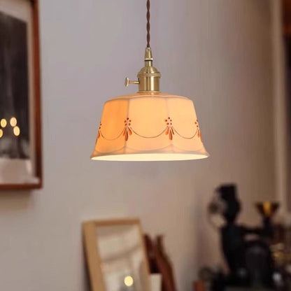 Chinese Ceramic Shade Brass 1-Light Wall Sconce Lamp