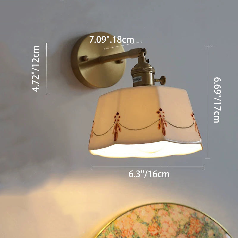 Chinese Ceramic Shade Brass 1-Light Wall Sconce Lamp