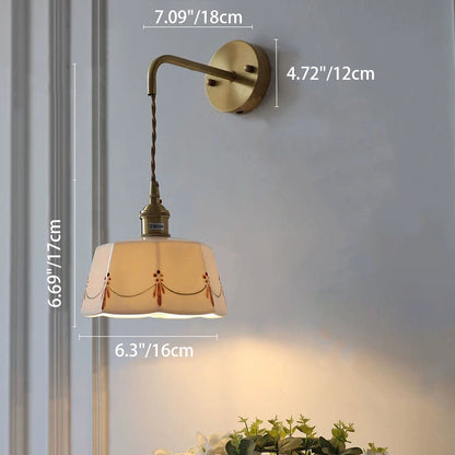 Chinese Ceramic Shade Brass 1-Light Wall Sconce Lamp
