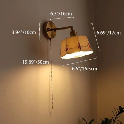 Chinese Ceramic Shade Brass 1-Light Wall Sconce Lamp