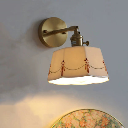 Chinese Ceramic Shade Brass 1-Light Wall Sconce Lamp