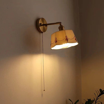 Chinese Ceramic Shade Brass 1-Light Wall Sconce Lamp