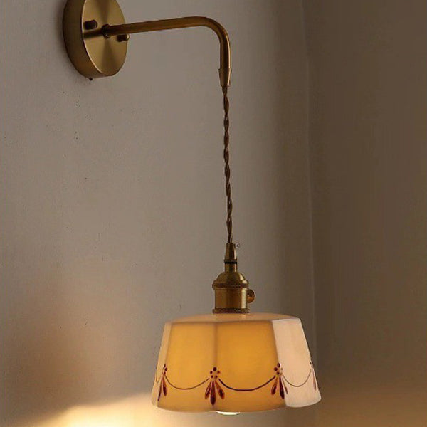 Chinese Ceramic Shade Brass 1-Light Wall Sconce Lamp