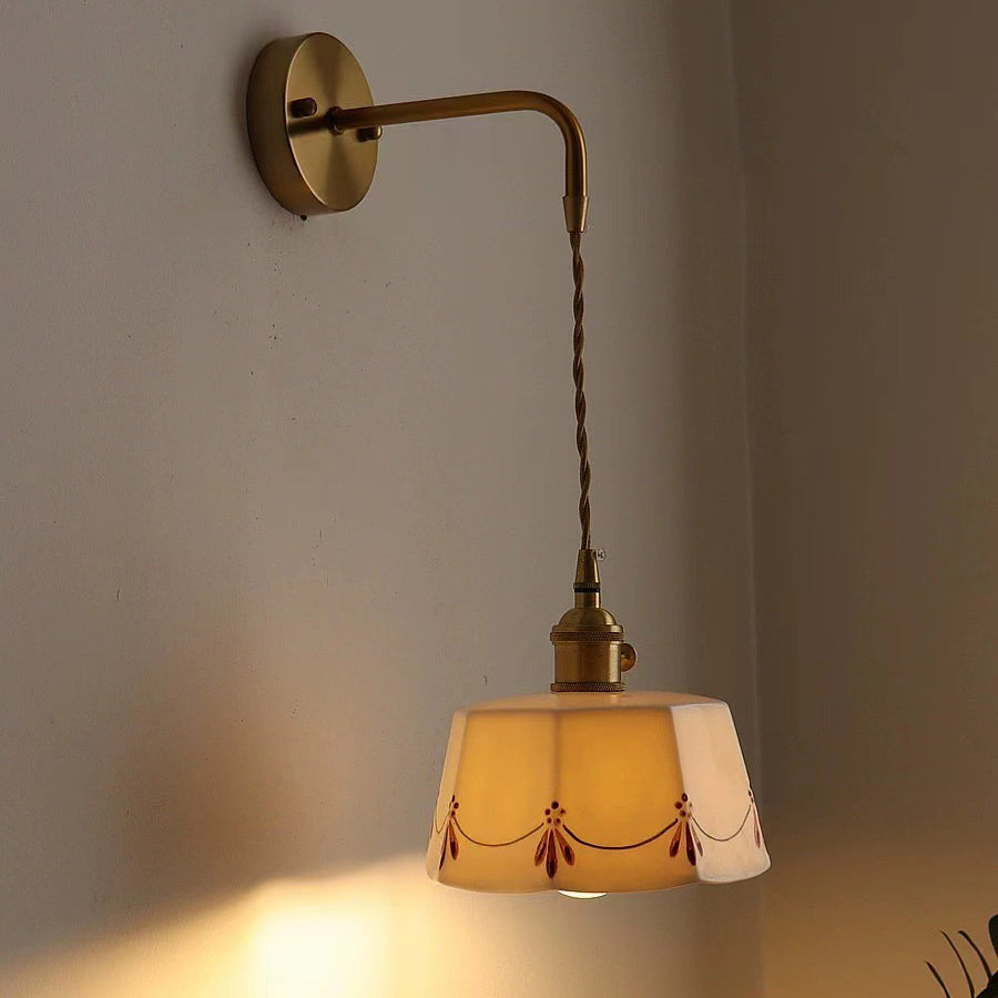 Chinese Ceramic Shade Brass 1-Light Wall Sconce Lamp