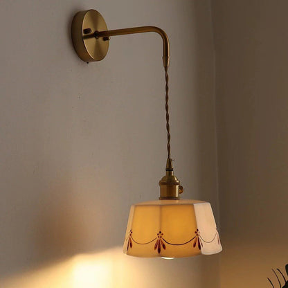 Chinese Ceramic Shade Brass 1-Light Wall Sconce Lamp