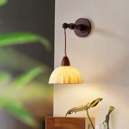 Japanese Rice Paper Shade Wood 1-Light Wall Sconce Lamp