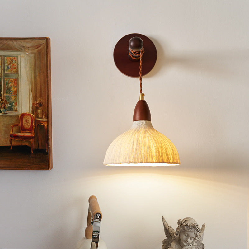 Japanese Rice Paper Shade Wood 1-Light Wall Sconce Lamp