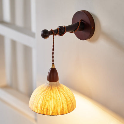 Japanese Rice Paper Shade Wood 1-Light Wall Sconce Lamp