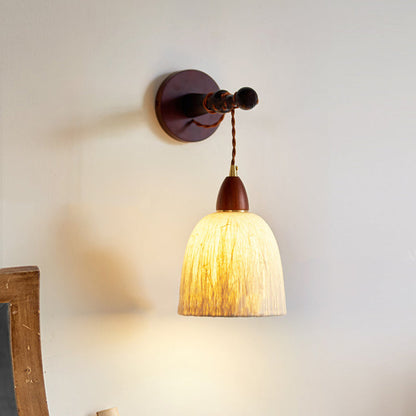 Japanese Rice Paper Shade Wood 1-Light Wall Sconce Lamp