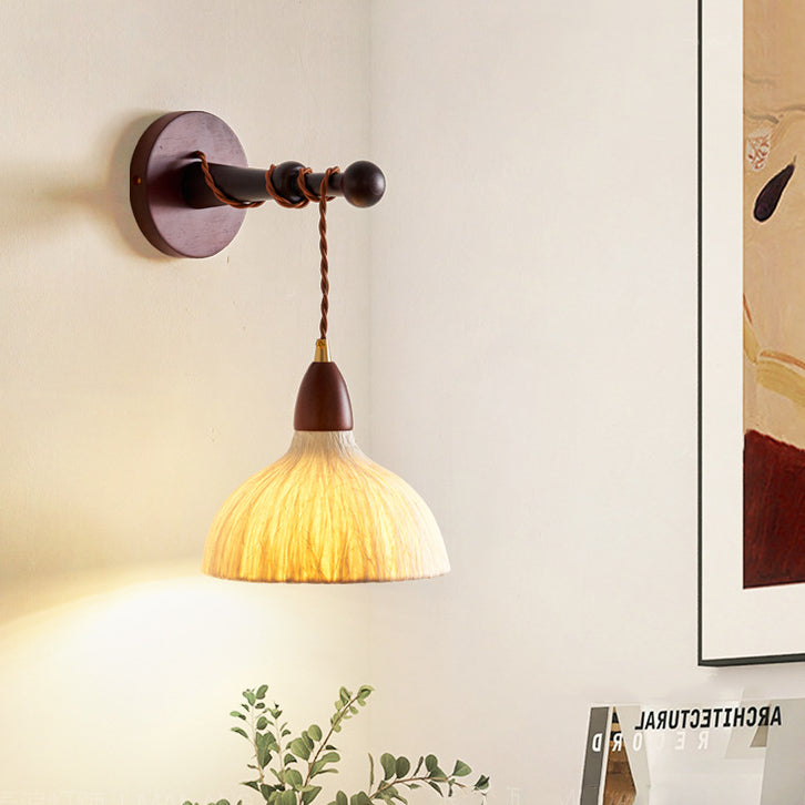 Japanese Rice Paper Shade Wood 1-Light Wall Sconce Lamp