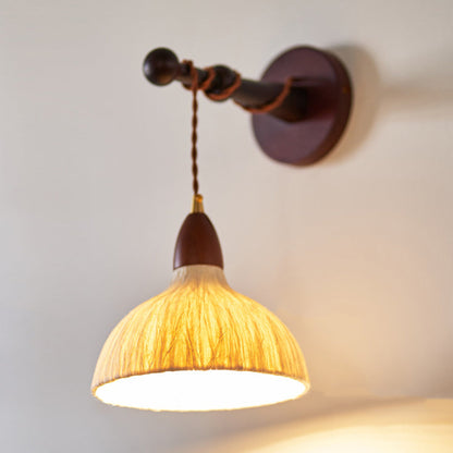Japanese Rice Paper Shade Wood 1-Light Wall Sconce Lamp