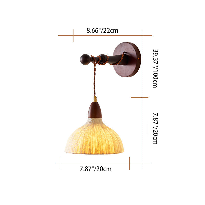 Japanese Rice Paper Shade Wood 1-Light Wall Sconce Lamp