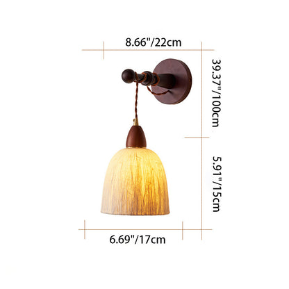 Japanese Rice Paper Shade Wood 1-Light Wall Sconce Lamp