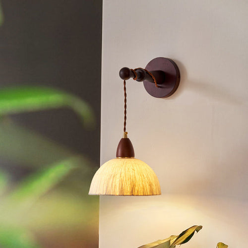 Japanese Rice Paper Shade Wood 1-Light Wall Sconce Lamp